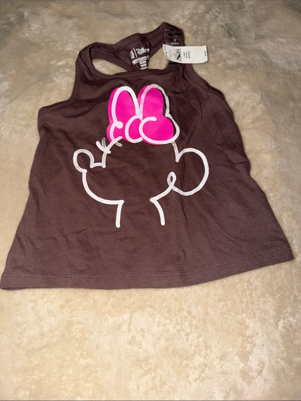 Gap Disney Brown Tank Top with Pink Minnie Bow Graphic
